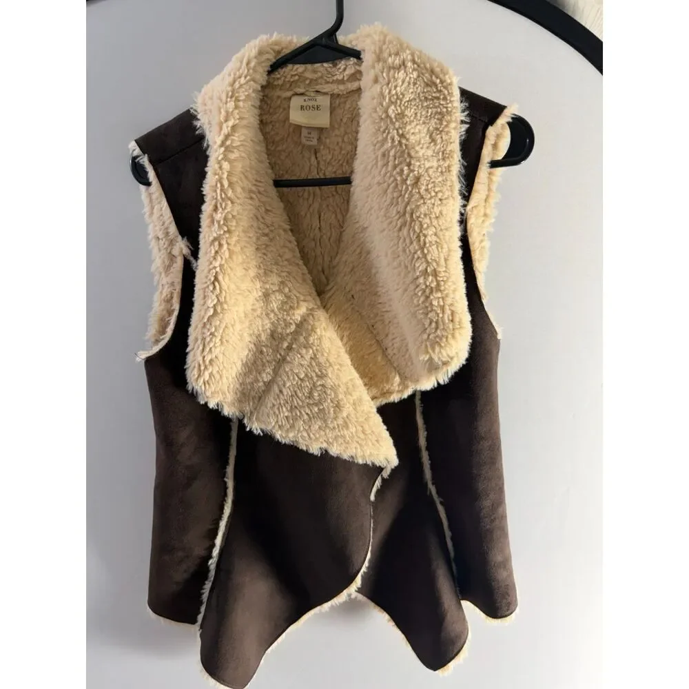 Knox Rose Women’s M Brown Faux Suede Sherpa Vest